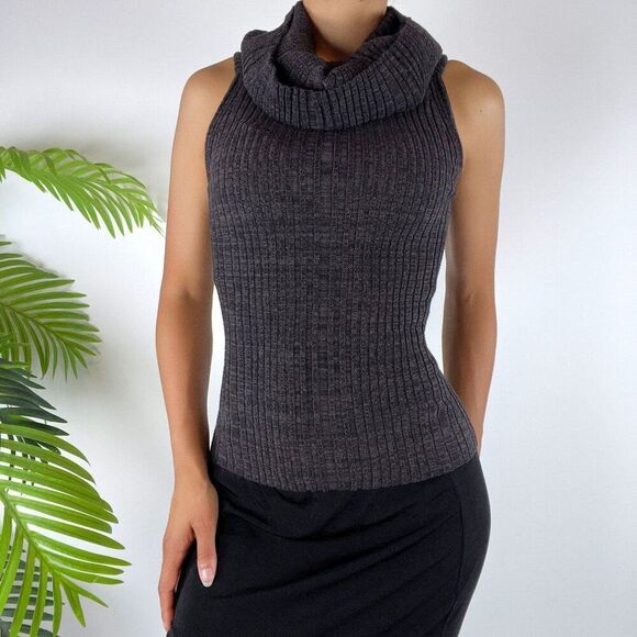 Women's Free People Gray Classy Sleeveless Cowl Neck Ribbed Knit Sweater Top / S - Picture 1 of 6